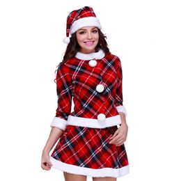 Tema Traje Traje de Natal Suave Clássico Cosplay Terno para Mulheres Femininas Traje de Papai Noel Vermelho Xadrez Natal CostumeStudent 231130