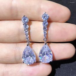 Dangle Earrings 2023 Fashion Female Cubic Zirconia Water Drop Silver Colour White Stone Boho Wedding Jewellery Long