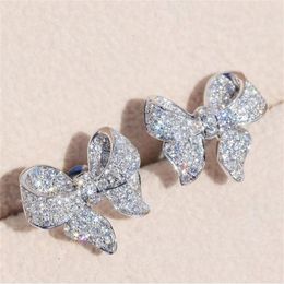New Arrival Luxury Jewellery 925 Sterling Silver Pave White Sapphire CZ Diamond Gemstones Bow Earring Party Women Wedding Stud Earri208b