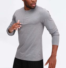 lu Men Yoga Outfit Sports Long Sleeve T-shirt Mens Sport Style Collar button Shirt Training Fitness Clothes Elastic Quick Dry Wear 68