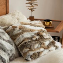 Bedding sets CX-D-17 Decorative Pillows For Sofa Fancy Real Rabbit Fur Patchwork Design Cushion Case 231130