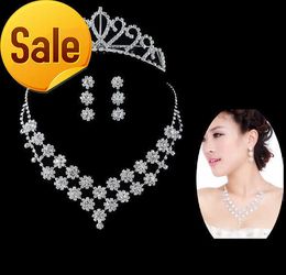 Fashion Crystal Bride Accessories Rhinestone Wedding Jewelry Sets with Necklace Earring Crown For Bride Bridal Wedding Free Shipping