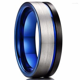 Cluster Rings Trendy 8mm Tricolour Tungsten Wedding For Men Blue Groove Bevelled Edge Black Matte Finish Promise Ring