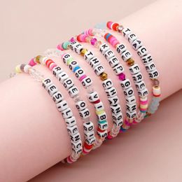 Strand BohoBliss Colourful Crystal Bracelet Letter Custom Word Bangle For Women Clay Beads Elastic Handcrafted Fashion Jewellery