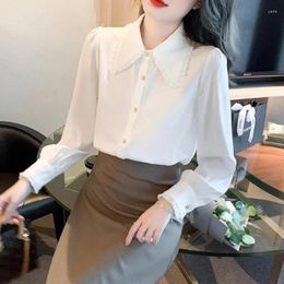 Women's Blouses Spring Single-breasted Chiffon Shirt Women Blusa Mujer Autumn Doll Collar White Long Sleeve