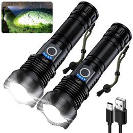 Torches 1~2 Pack Rechargeable Flashlight 100000 High Lumen Waterproof LED Flashlight for Emergencies High Powered Flashlight with 5 Mode Q231130