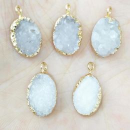 Charms Natural Stone Pendant Oval Shaped White Crystal Cluster Edging For Jewelry Making DIY Bracelet Necklace Earring Accessory