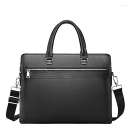 Briefcases Genuine Leather Men's Briefcase Zipper Business Shoulder Bag Top Double-layer Laptop