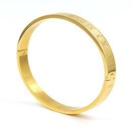 New Popular Roman Numerals Open Bangle Stainless Steel Bracelets for Men Women Couples Gift307E