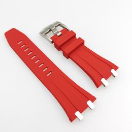 27mm Red Rubber Band 20mm Tang Buckle Strap Steel Connector Links Fit For AP 39 mm 41 mm Royal Oak Wristwatch Watch