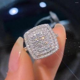 Cluster Rings WPB Advanced Design Women Full Diamond Square Ring Female Bright Zircon Luxury Jewelry Girl's Holiday Gift Party