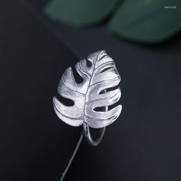 Cluster Rings Real S925 Sterling Silver Natural Designer Fine Jewellery Monstera Leaves Ring Adjustable For Women Bijoux