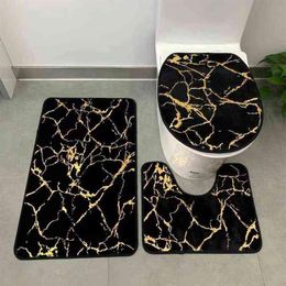 Bath Mats Mat Set Of Household Living Room Bathroom Toilet Cushion Set Gold Printing NonSlip Mat Marble Bronzing Rug T220826230S