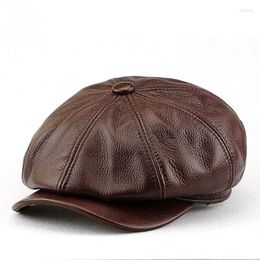 Berets Winter Autumn Real Leather Sboy Cap For Men British Style Artist Outdoor Street Fashion Women Hat Leisure Beret Caps