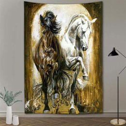 Tapestries Black WhitePentium Horse Wild Leopard Animal Print Wall Hippie Tapestry Polyester Fabric Home Decor Rug Carpets Hanging217b