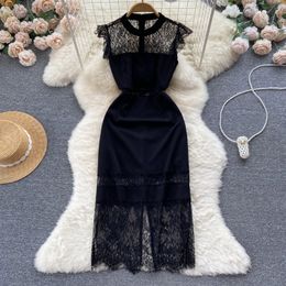 High grade and light mature style dress lace patchwork sleeveless dress summer split waist dress