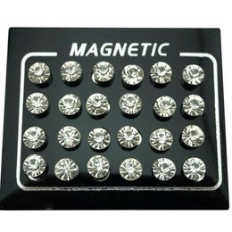 REGELIN 12 Pair lot 4 5 6 7mm Round Crystal Rhinestone Magnet Stud Earring Puck Women Mens Magnetic Fake Ear Plug Jewelry211W