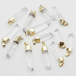 Pendant Necklaces Natural White Crystal Irregular Pillar Pendants Necklace Healing Clear Quartz Charms Jewellery Accessories Makeing Wholesale