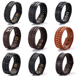 Link Bracelets Wholesale Classic 9 Inch Three Sizes Adjustable Leather Bracelet For Men Hand Charm Jewelry Male Handmade Gift Cool