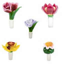 Double Flower Head Glass Bong Bowl 14mm Smoking Accessories Colourful Thick Pyrex Bowls For Water Pipe Dab Rigs Bongs