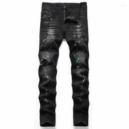 Men's Jeans Black Trousers Regular Version Hole Large Size Personality Trendy Pants European And American Denim Elastic