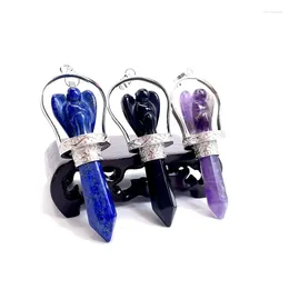 Pendant Necklaces Natural Stone Head Angel Statue Necklace Amethyst Fluorite Crystal Lady Healing Spiritual Guardian Lucky Jewelry