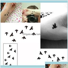 Temporary Tattoos Temporary Tattoos Art Health Beauty10Cm Wrist Tattoo Disposable Design Black Birds Women Beauty Cool Girl Body Stick Dhgh1