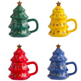 Water Bottles 450ml Ceramic Mugs Coffee Cups Hand Christmas Tree Milk Tea Cup Ins Korean Style Oatmeal Breakfast Mug Drinkware Kitchen 231129