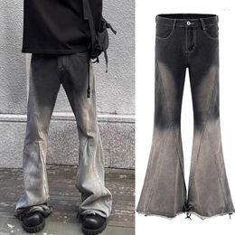 Men's Jeans American Black-gray Gradient Mop Bell Bottoms High Street Fashion Brand Handsome Trousers For Men And Women