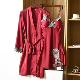 Women's Sleepwear Summer Women Robe Sets Sexy V-Neck Nightgown Bathrobe Gown Loose Full Sleeve Kimono M-XXL Casual Nightdress Home Dressing