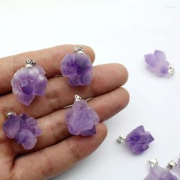 Pendant Necklaces Natural Stone Brazil Amethysts Crystal Random-shaped Reiki Fashion Mineral Charm Pendants For Making Jewelry 8pcs