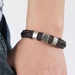 Bangle Fashion Braided Men's Bracelet Leather For Men Vintage Punk Cord Magnetic Buckle Jewelry