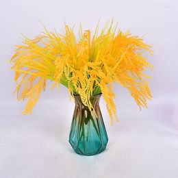 Decorative Flowers 7 Fork Artificial Wheat Ear Yellow Rice Ears Plastic Simulated Grain Seedling Paddy Wedding Home Decor Pography Props