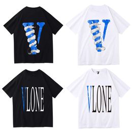 Vlone t shirt cotton cloth sleeved t-shirt men's summer fashion print loose and versatile round neck couple top personality bottom shirts