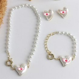 Niche satellite love pearl necklace female 2021 new net red star clavicle chain bracelet earrings 233n