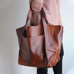 Evening Bags Shoulder For Women Handbag Vintage Oversized PU Leather Shopping Bag Everyday Tote Soft Tablet PC Magazine Storage Gi243i