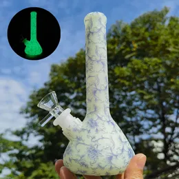 7 INCH Silicone Water Pipe Glow in the Dark Smoking Bong Hookah Bubbler Bong + 14MM Bowl