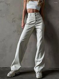 Women's Pants White Winter Leather Button Classic Trousers Tight PU Long Faux For Women 2023 Flare