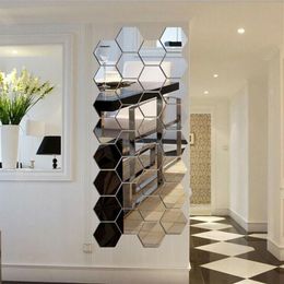 Mirrors 12 Pieces Of 3D Mirror Tile Hexagonal Self-adhesive Home Decoration Art Stickers Bathroom Diy Decor2109