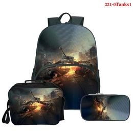 Backpack Game World Of Tanks Boys Girls Student School Bag Daily Travel Large Capacity Laptop Bookbag 3 Set Pcs Mochila221o