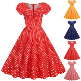 Casual Dresses Women Summer Robe 1950s 60s Pin Up Big Swing Dress Party Workwear Rockabilly Vintage White Polka Dot Gown Vestidos