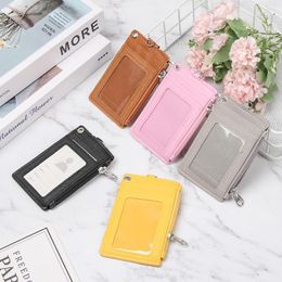 Card Holders 1Pc Portable Coin Purse PU Leather ID Holder Wallet With Keychain Bus Cards Cover Business Office Work Accessories