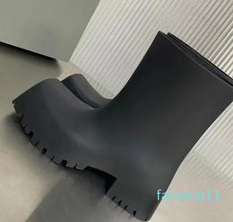 designer Paris men's and women's rubber rain boots new square-toe high boot thick-soled waterproof non-slip heightening couple