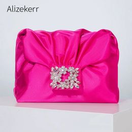 Evening Bags Shiny Rhinestone Folds Satin Handbags Women Elegant Gemstone Envelope Evening Clutch Purses Wedding Ladies Chain Crossbody Bags 231129