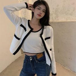 Womens Sweaters Autumn Cardigan Knited Vest for Women One Size Long Sleeve Loose Outerwear Colour Block 231129