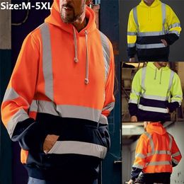 Men's Cycling Jackets Mens Road Work High Visibility Pullover Long Sleeve Hooded Sweatshirt Tops Blouse Sport Run Jacket237E