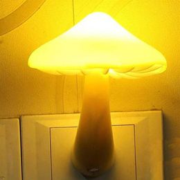 Novelty Items Automatic Sensor LED Night Light Plug In Mushroom Shape Bedroom Lamp US EU For Kids Yellow Pink Blue Green Gradient203j