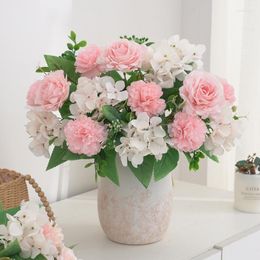 Decorative Flowers 30CM Artificial Pink Hydrangea Roses Bridal Bouquet Wedding Christmas Decorations Diy Home Garden Vase Room Decor