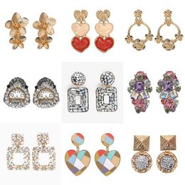 new fashion designer exaggerated vintage geometry diamond Colourful rhinestone crystal flower heart pendant stud earrings for women261o