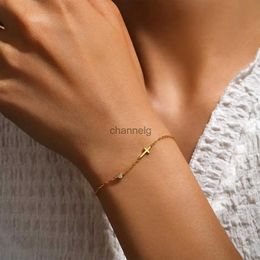 Chain CANNER S925 Sterling Silver Mini Cross Single Zircon Ladies Bracelet Exquisite Simple Personality Thin Chains Bracelet Cute Gift YQ231130